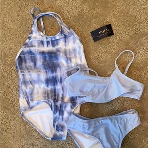 Bathing suit. One piece and two piece.